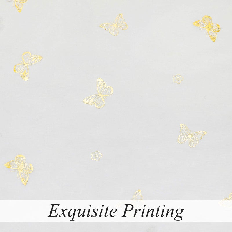 Jubilantex Butterfly White Sheer Curtain Panels for Kids Nursery Girl, Gold Print Toddler Linen Textured Voile Rustic Rod Pocket Drapes 84 Inch for Farmhouse, Living Room, Bedroom, 2 Panels - Image 4